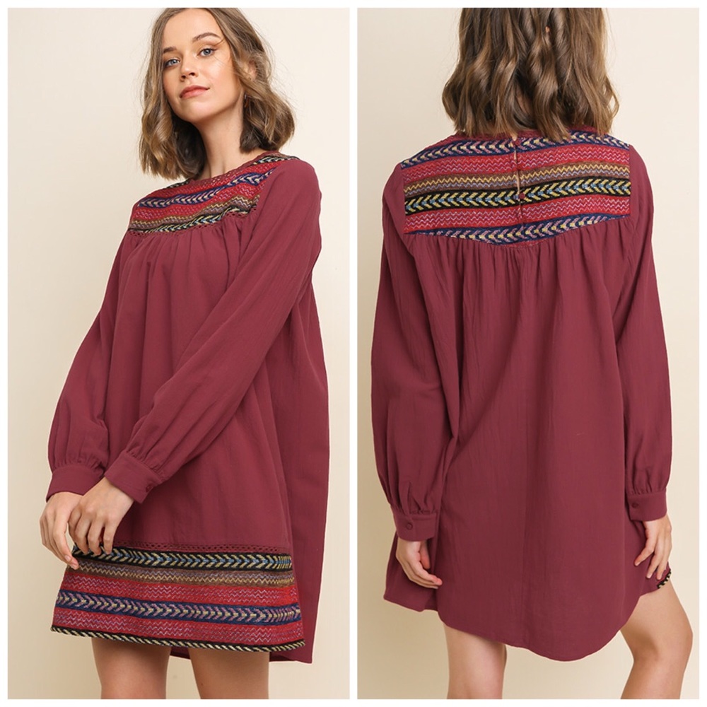 🆕Umgee Fall 2019 Aztec Embroidered Detailed Dress